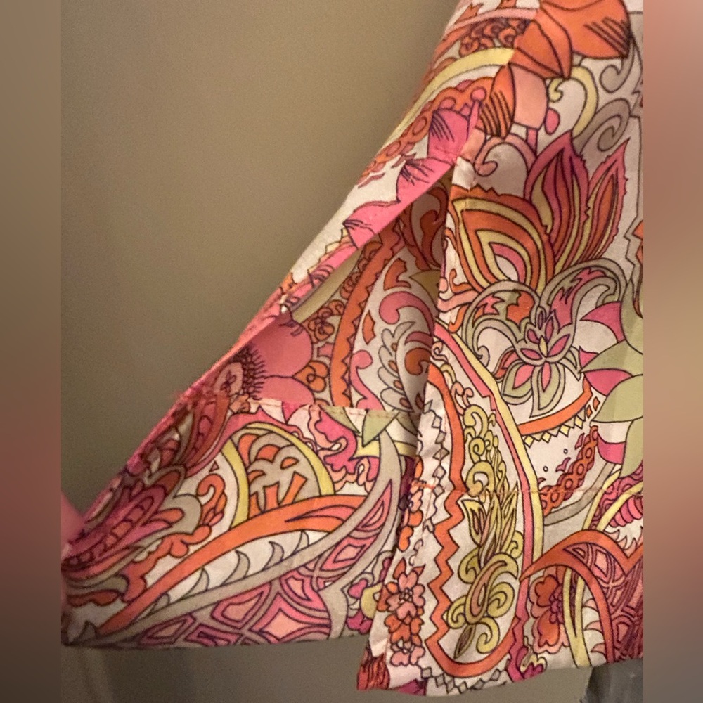 Talbots NWOT Silk 100% 1X Top Floral Paisley Hot pink orange lime 3/4 sleeve - Picture 12 of 16